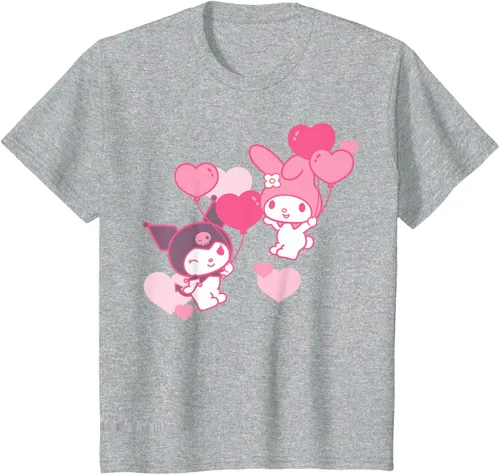 Vista 55 de Camiseta de My Melody y Kuromi con corazones del Día de San Valentín Negro