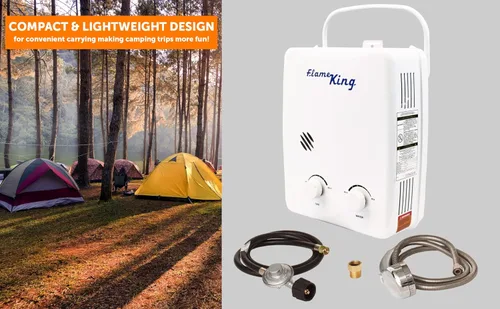 Vista 5 de Flame King YSNAZ132 - Calentador de agua portátil sin tanque de gas propano 5L 1.32GPM a 34,000 BTU, ducha instantánea de agua caliente al aire