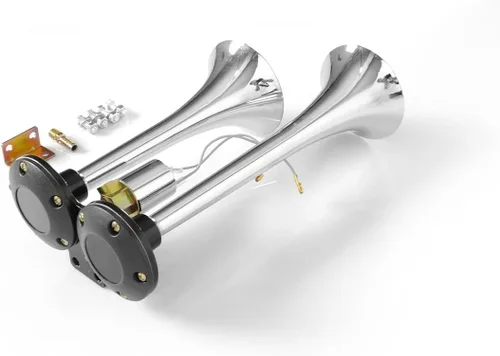 Vista 4 de Bocina de aire cromada de 12 V, 150 dB, kit de bocinas de trompeta dobles súper ruidosas universales para automóvil, camioneta, SUV, motocicleta