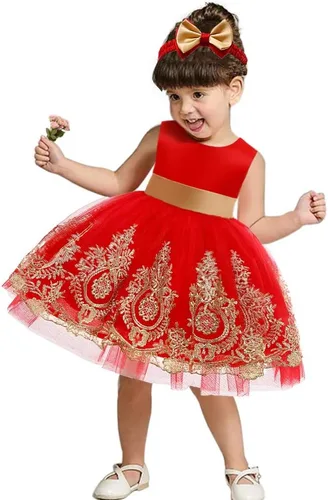 Vista 4 de 3M-6T - Vestido de encaje con lazo para niñas pequeñas, vestido de bordado con gorro