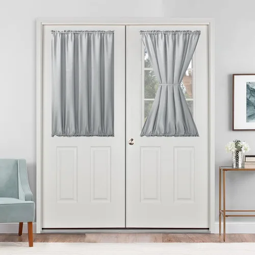 Vista 29 de Cortinas para puerta francesa, color aguamarina, 24 pulgadas de ancho x 40 pulgadas de largo, 1 panel Bolsillo para barra, semitransparente