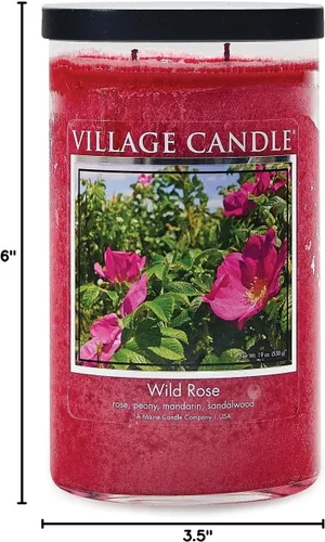 Vista 4 de Village Candle Wild Rose - Tarro de vidrio grande, vela perfumada, 19 onzas, rosa