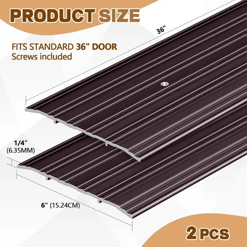 Vista 2 de Tandefio 2 unids 6" X 1/4" X 36" aluminio Saddle puerta umbral, marrón