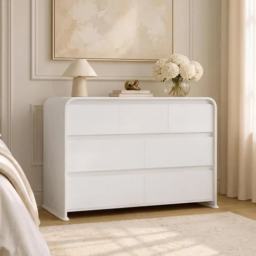 Vista 6 de YESHOMY Cómoda blanca de 7 cajones para dormitorio, organizador de Blanco