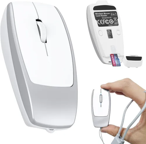 Vista 7 de FMOUSE Mini 2-en-1 Ratón Inalámbrico Bluetooth y Lector de Tarjetas TF - Tarjeta TF de 8 GB Incluida, Adaptador de Type-C a USB, Recargable, Ultra