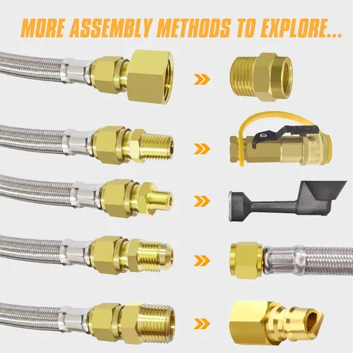 Vista 4 de MEFUN Extensión de manguera de propano trenzada de alta presión de 6 pies con acoplamiento de conversión de 3/8 pulgadas a 1/2 pulgadas NPT hembra