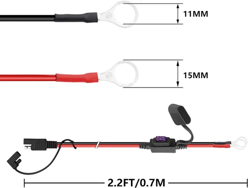 Vista 3 de Conector de batería SAE YACSEJAO 2FT/60CM 18AWG SAE a conector de terminal de junta tórica de 2 pines de desconexión rápida SAE Cable de extensión