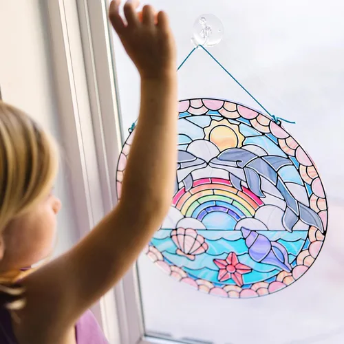 Vista 2 de Juego educativo, el vidrio hecho arte, diseño de delfines, 180 pegatinas de Melissa & Doug