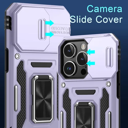 Vista 83 de DEERLAMN Funda para iPhone Xs Max con funda deslizante para cámara + protector de pantalla, soporte giratorio de anillo de grado militar a prueba