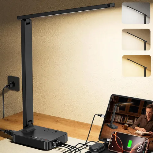 Vista 10 de cozoo - Lámpara de escritorio LED para dormitorio, oficina, USB-C, toma de CA, luz de lectura, color blanco