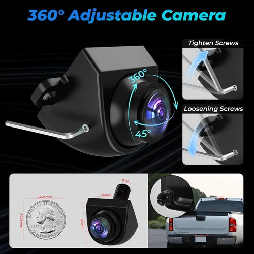 Vista 4 de AHD 1080P Cámara de respaldo de vehículo para automóvil, cámaras de visión trasera inversa giratoria de 360°, visión nocturna, IP69K, impermeable