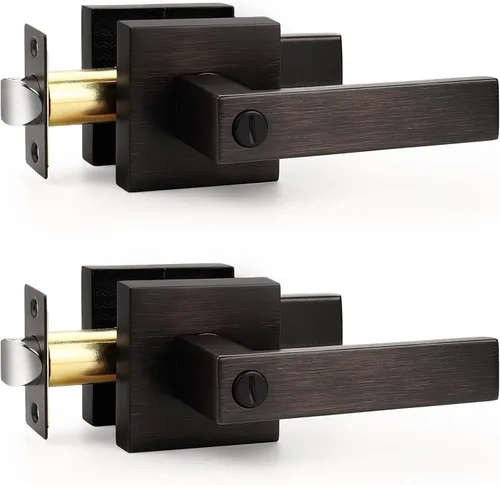 Vista 22 de Probrico Palanca de Puerta de Cama y Baño Negro Mate Servicio Pesado Manija de Puerta de Privacidad, Cerradura de Puerta Sin Llave Interior Baño