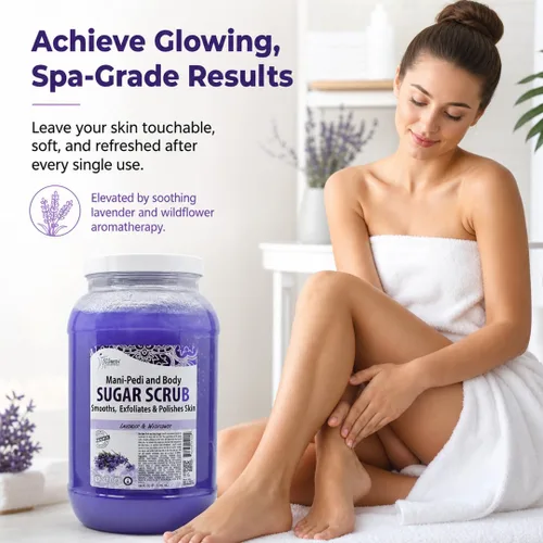 Vista 7 de SPA REDI Exfoliante corporal de azúcar, lavanda y flores silvestres, 128 onzas exfoliante, hidratante, hidratante y nutritiva, brillo, pulido, piel