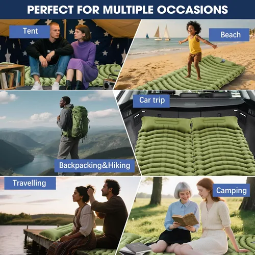 Vista 7 de Colchoneta de dormir para camping, colchón ultraligero con almohada, bomba de pie integrada, alfombrilla portátil inflable compacta para mochileros