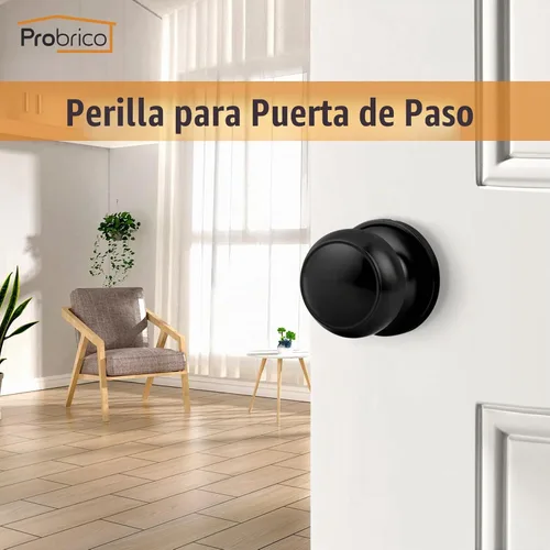 Vista 2 de Probrico Pomo de puerta de bola negra, función de paso para pasillo, armario, trastero, despensa, 1 paquete Negro