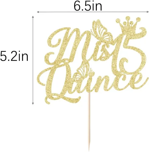 Vista 3 de Kaoenla Mis membrillo 15 para tartas dorado con purpurina para cumpleaños 15, saludos a los 15 años, quinceañera, decoraciones de feliz cumpleaños