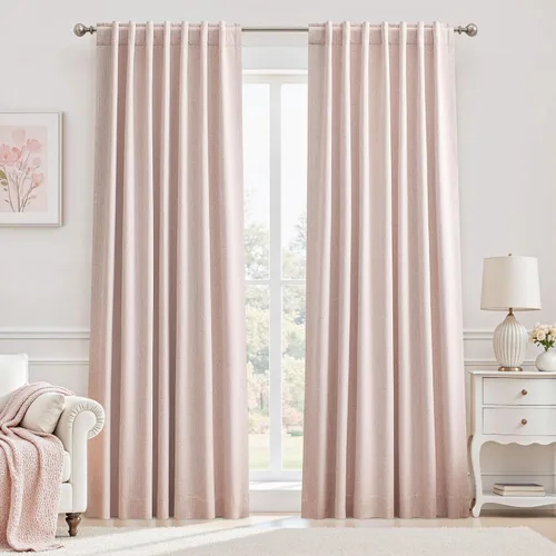 Vista 87 de UHITECH Cortinas cortas de lino de 24 pulgadas de largo para ventanas pequeñas de granja, cortinas opacas modernas para sala de estar, pestañas