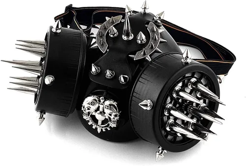 Vista 2 de Spikes Steampunk Punk Máscara de gas Cool Mens Biker Rock Motorcycel Masque Cospaly Máscara