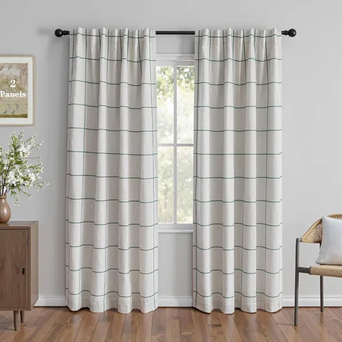Vista 26 de Cortinas 100% opacas de lino sintético, 96 pulgadas de largo, 2 paneles para dormitorio o sala de estar, térmicas y atenuantes, con lengüetas