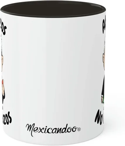 Vista 5 de MEXICANDOO AMLO - Taza de café Abrazos No Balazos con diseño de dibujos animados divertidos Muñeco AMLITO, taza de cerámica blanca brillante