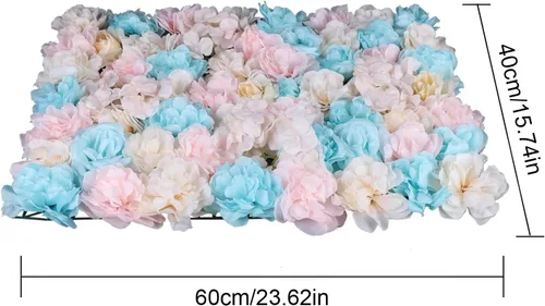 Vista 5 de Panel de pared de flores artificiales 3D, 24 x 16 pulgadas, 10 paneles de fondo de pared para exteriores, interiores, fiestas, bodas, día de San