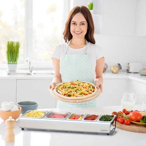 Vista 7 de Onlyfire Estación de Ingredientes para Pizza, Recipientes de Condimentos y Especias de Acero Inoxidable con Tapa y Bandejas de 5 Compartimentos
