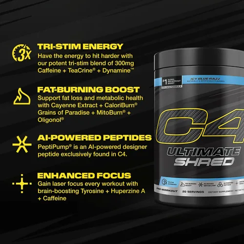 Vista 2 de Cellucor C4 Ultimate Shred - Polvo para antes del entrenamiento, quemador de grasa para hombres y mujeres, suplemento de metabolismo con extracto