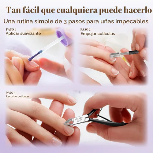 Vista 5 de Cortador de Cutículas Profesional de Acero Inoxidable Alicates de Cutículas con Cuchillas Afiladas y Doble Resorte Cortaúñas de Cutículas Negro Pack