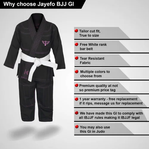 Vista 4 de Jayefo JIU Jitsu GI para niños y niñas IBJJF Legal BJJ ligero suave preencogido para niños y jóvenes sin MMA cinturón blanco