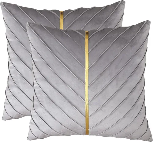 Vista 16 de Fundas de Almohada Decorativas de Terciopelo Verde Aguamarina de 16 x 16 pulgadas, Paquete de 2 con Cuero Dorado Decorativo de Navidad, Fundas