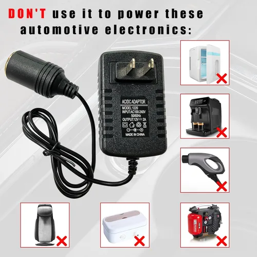 Vista 5 de Ziciner Convertidor de CA a CC, 100-240V a 12V 2A 24W Convertidor AC/DC, toma de encendedor de cigarrillos de automóvil, transformador de adaptador