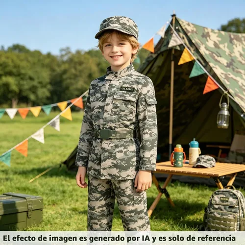 Vista 6 de yolsun Disfraz de camuflaje del ejército de combate para niños, uniforme militar de camuflaje para niños, disfraz de fiesta de juegos de rol