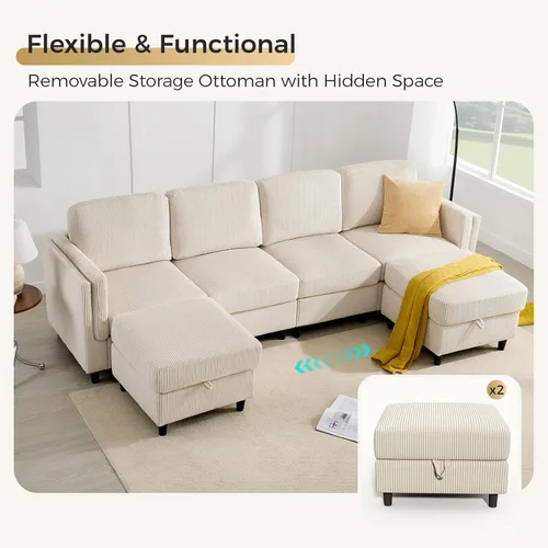 Vista 4 de KKL Sofá cama modular modular con otomana de almacenamiento, sofá cama convertible en forma de L/U para sala de estar, diseño reversible moderno