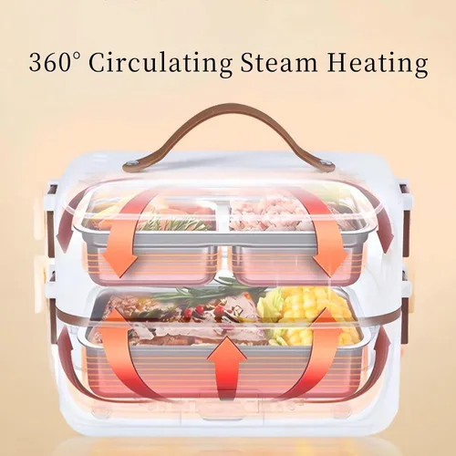 Vista 9 de Zerodis Fiambrera eléctrica, 0.8L PP acero inoxidable doble capa calentador de alimentos con taza medidora, calentador de alimentos portátil