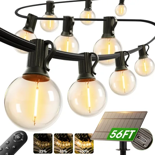 Vista 12 de addlon Cadena de luces solares para exteriores de 25 pies con alimentación solar, resistente al agua con control remoto, cadena de luces solares