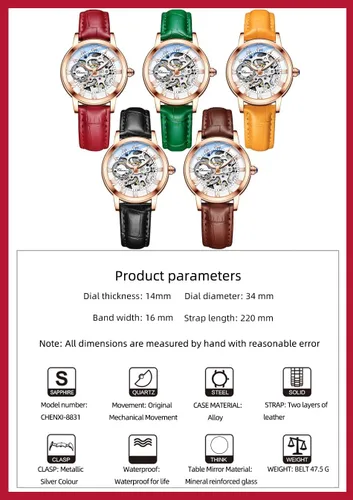 Vista 6 de MASTOP Relojes de mujer de zafiro automáticos Steampunk de cuerda automática mecánicos con pulsera de oro, reloj de esqueleto para mujer con correa
