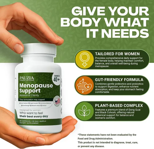 Vista 2 de PAUZIA - Suplementos para la menopausia para mujeres mayores de 40 años, alivio natural de la menopausia con cohosh negro, Ashwagandha, Vitex, apoyo
