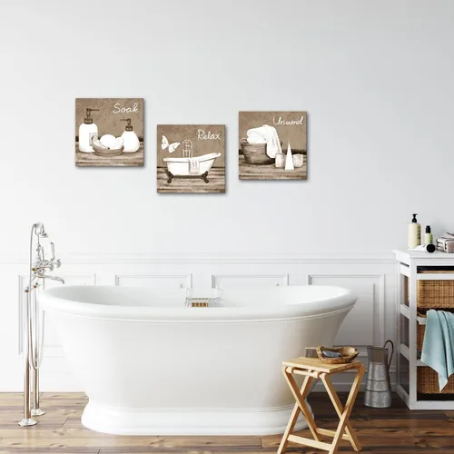 Vista 4 de RnnJoile Imágenes de baño beige para pared, arte de pared para bañera o spa, impresiones decorativas para relajarse y relajarse, arte para baño
