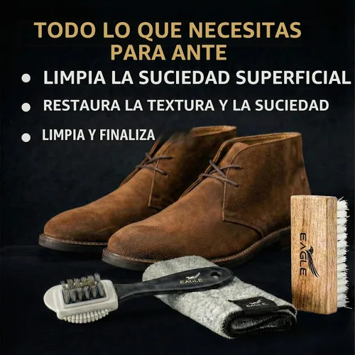 Vista 7 de Eagle Kit de limpieza de gamuza y nobuck – Juego de 5 piezas con limpiador de gamuza de espuma y spray protector, cepillo de 3 vías, cepillo