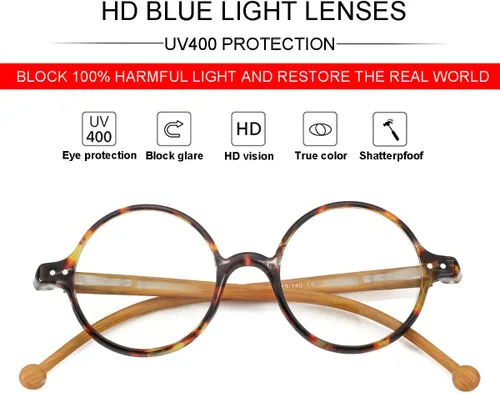 Vista 4 de JOVAKIT Lentes de bloqueo de luz azul redondos retro para mujeres y hombres, estilo literario vintage, sin receta