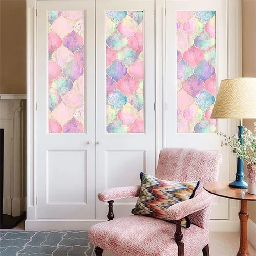 Vista 3 de Blooming Wall DPY40 - Papel tapiz de enrejado multicolor rosa autoadhesivo extraíble para decoración de pared