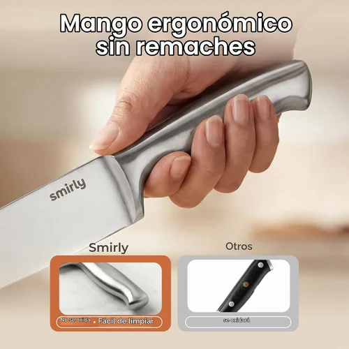 Vista 6 de SMIRLY Juego de cuchillos de 14 piezas con bloque para cocina, juego de Marrón oscuro