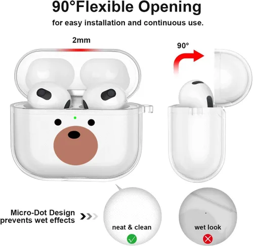 Vista 4 de Funda para AirPods 4 2024 con mosquetón de llavero, funda transparente para AirPods 4, diseño de anime, funda suave con adornos para niños, niñas