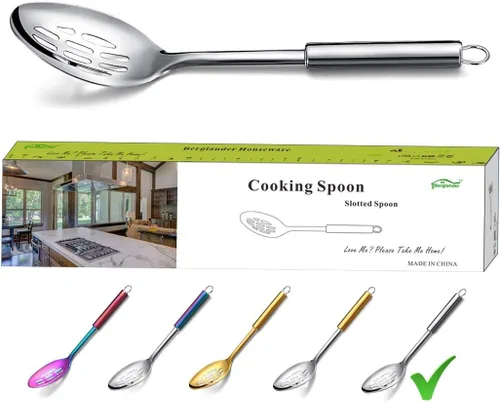 Vista 8 de Berglander Cuchara ranurada - Cuchara de cocina ranurada de acero inoxidable con chapado en titanio