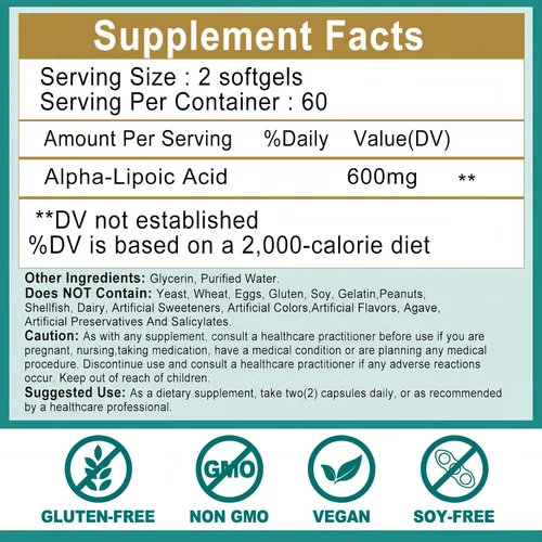 Vista 7 de Ácido alfa lipoico 600 mg – Suplemento de alta absorción ALA antioxidante para nervios, energía, metabolismo y desintoxicación hepática – Cápsulas
