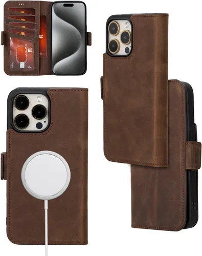 Vista 15 de Bayelon Cartera de cuero Cas para iPhone 15 Pro - Funda con tapa abatible, funda tipo cartera para iPhone 15 Pro, funda tipo cartera, función atril