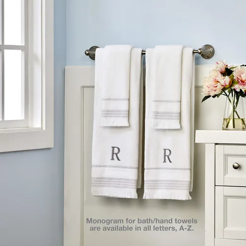 Vista 4 de SKL Home Toalla de baño casual con monograma, A, 28 x 54 pulgadas, color blanco