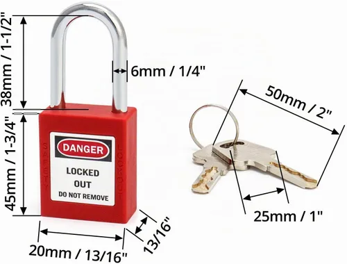 Vista 2 de QWORK Candado de seguridad con etiquetado rojo, 2 candados con 4 llaves