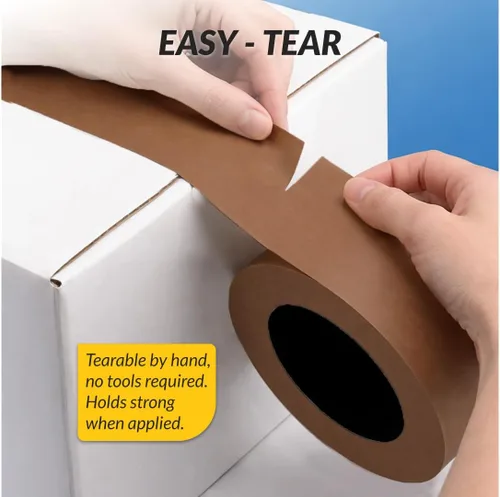 Vista 4 de Brixwell 2 rollos - Cinta de embalaje de papel marrón con parte trasera plana de 2 pulgadas x 60 yardas, fabricada en los Estados Unidos