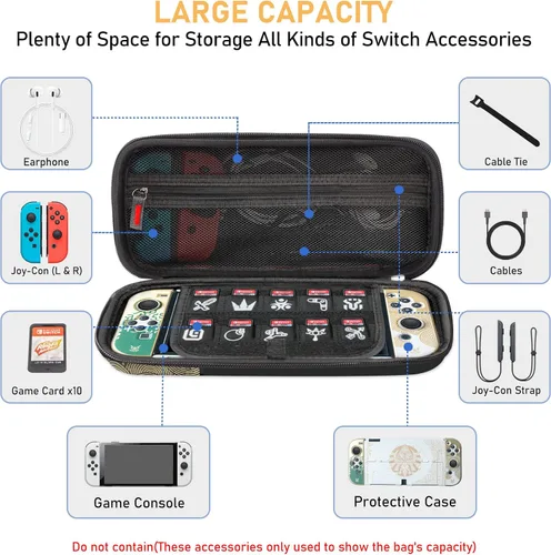 Vista 6 de CHIKIXSON Switch Storage Case, Switch Carry Case for SwitchSwitch OLED, Zelda Tears of the Kingdom Switch Accessories Hard Case Storage 10 game Card
